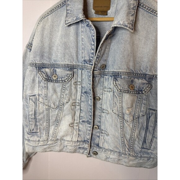 American Eagle AE Denim Jean Jacket Womens Size XS Cropped Distressed Y2K Grunge - Picture 2 of 11